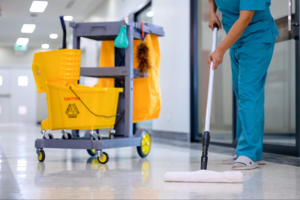 Professional commercial cleaners maintaining Fairview TX office building