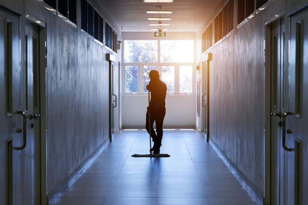 Professional commercial cleaners maintaining Frisco TX office building